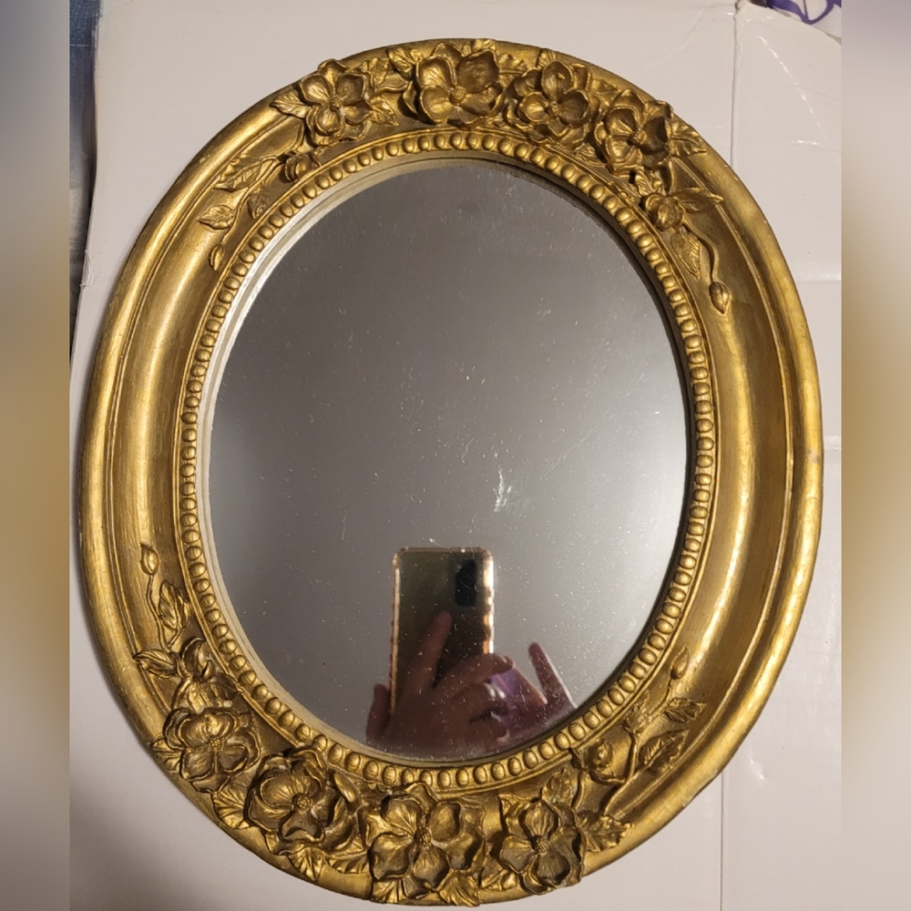 Vintage solid mirror, wall mirror,  dogwood, oval wall mirror, ornate mirror